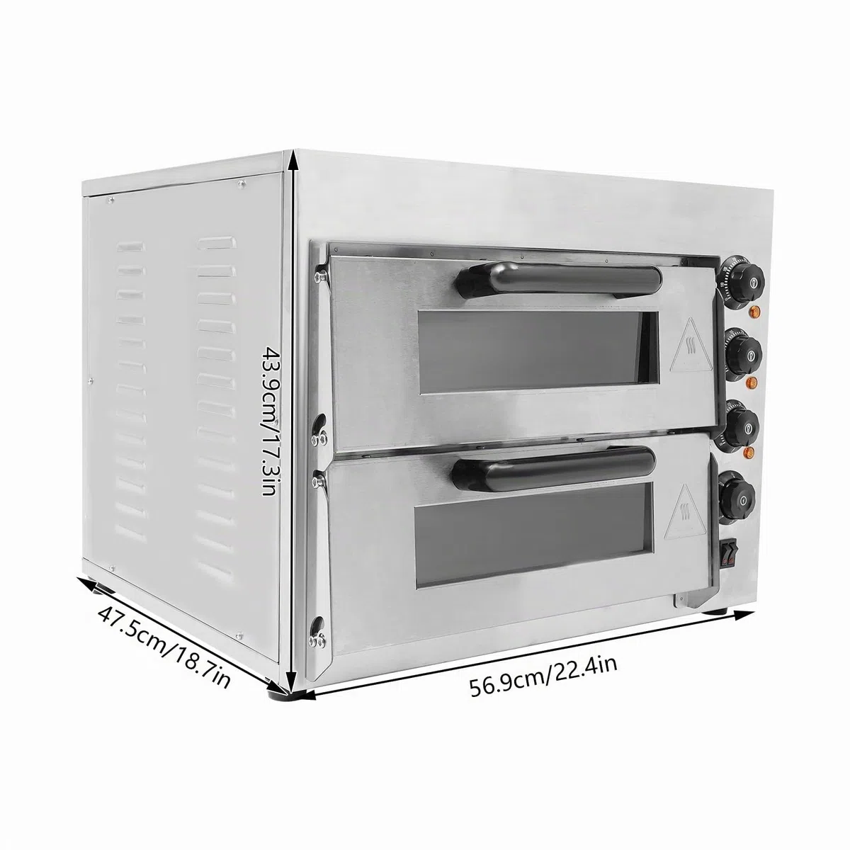 Horno de pizza de doble cámara, horno eléctrico profesional para pizza de acero inoxidable con 4 botones giratorios 50-350 ℃ Temperatura ajustable, para gastronomía