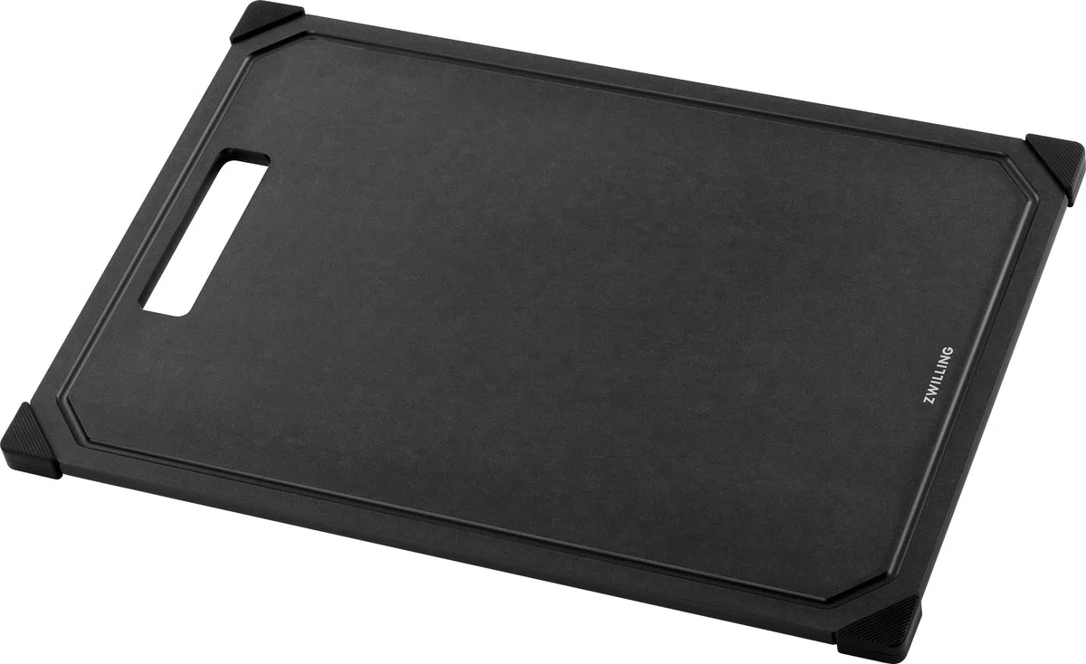 ZWILLING Tabla de cortar de 37 x 25 cm, de fibra de madera, con surco antideslizante, apta para lavavajillas, color negro