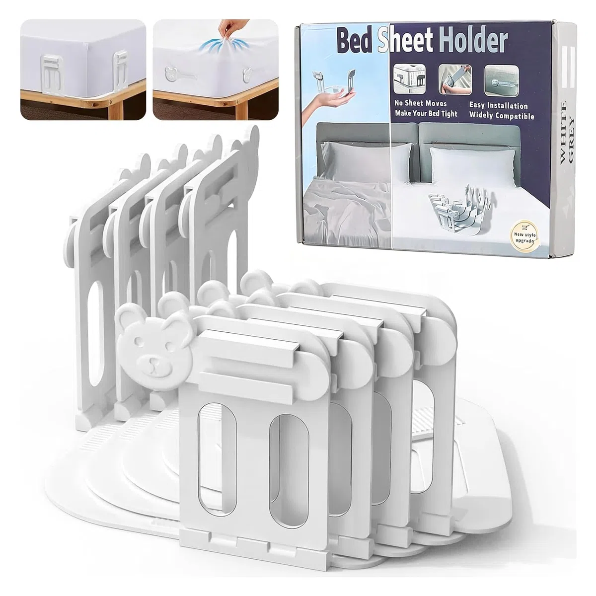 4 Pcs Sujeta Sabanas Bajeras, Sistema de Fijación para Sabanas, Sujetador de Sabanas Bajeras Antideslizante para Todo Tipo de Colchones, Sujeta Sabanas Bajeras Esquina, para Sábanas, Mantas y Ropa