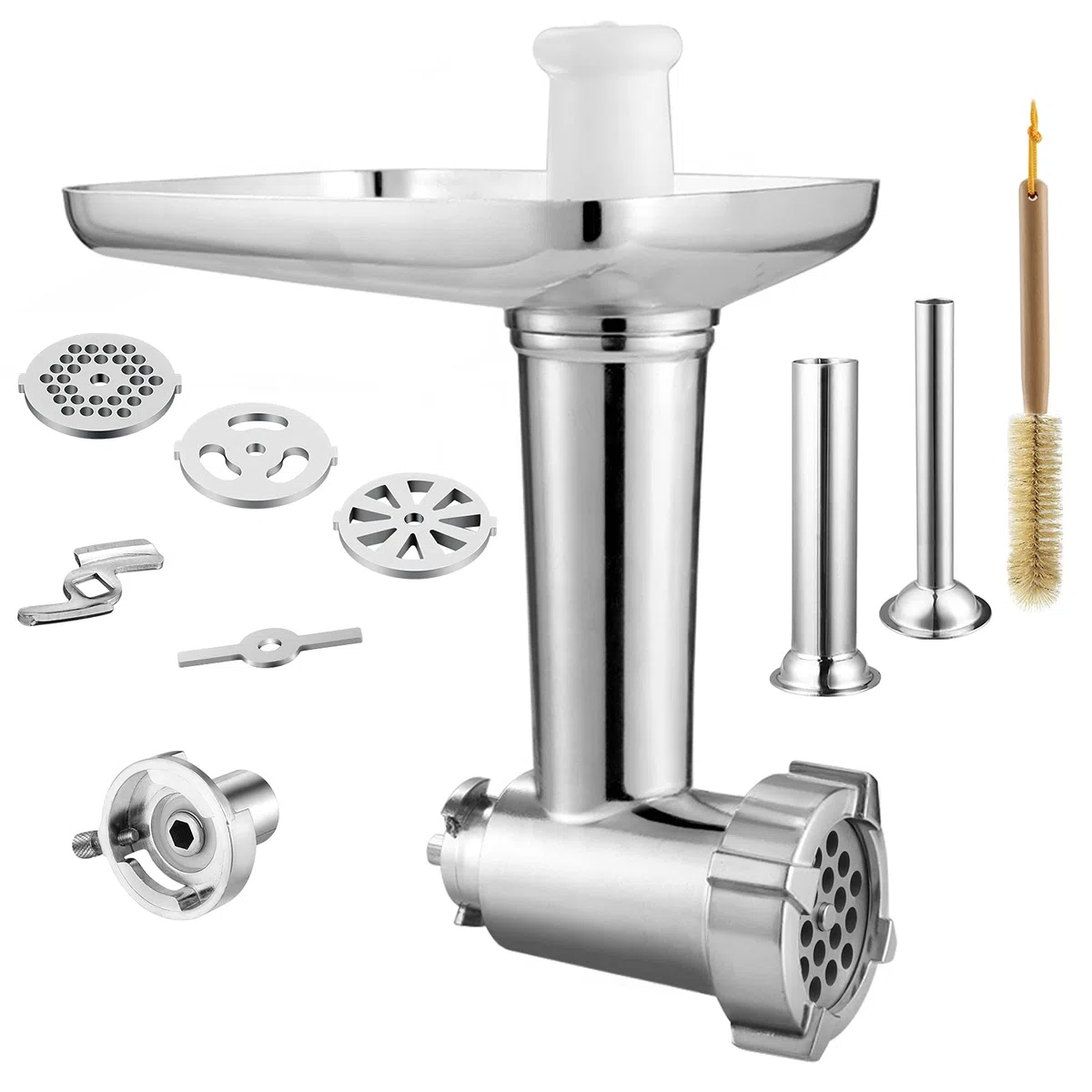 Gdrtwwh Accesorio para picadora de carne adecuado para todos los robot de cocina Kenwood y kMix, con 2 tubos de llenado de salchichas y 4 platos de molienda