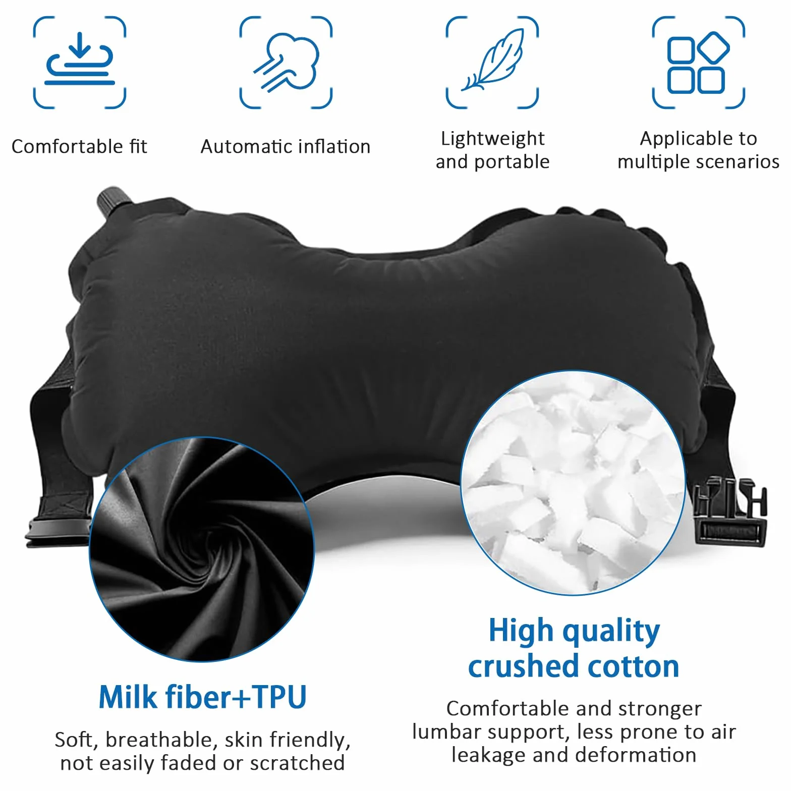 Bocguy Cojín Lumbar Inflable, Almohada Lumbar Inflable para Viajes En Avión, Almohada De Apoyo Lumbar para Silla De Oficina/Coche, Almohada Inflable De Viaje, Almohada De Apoyo para La Espalda