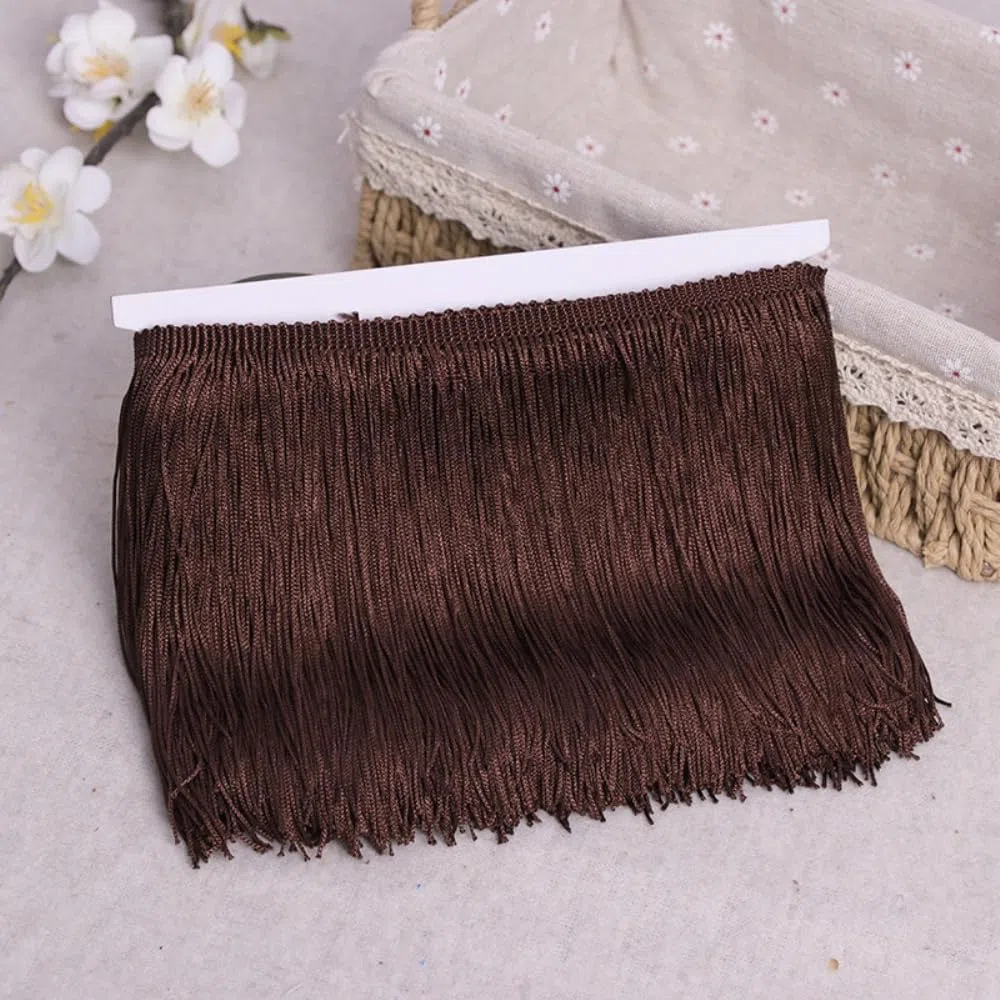 10 yardas x 20 cm, borde de flecos, cinta decorativa de seda, borla de baile, flecos, cintas para coser, manualidades, ropa, disfraces, cortinas, decoración, café oscuro