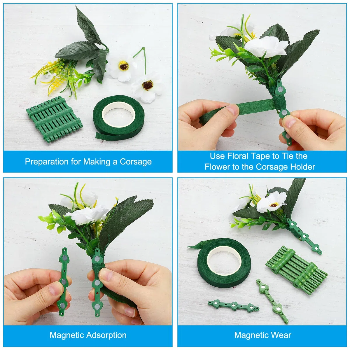PATIKIL Boutonnieres Florales Imanes Broches de Corsage 45 Pares Imanes de Flor Pins Boutonnieres Corsage para Hacer Flores DIY Boda, Verde