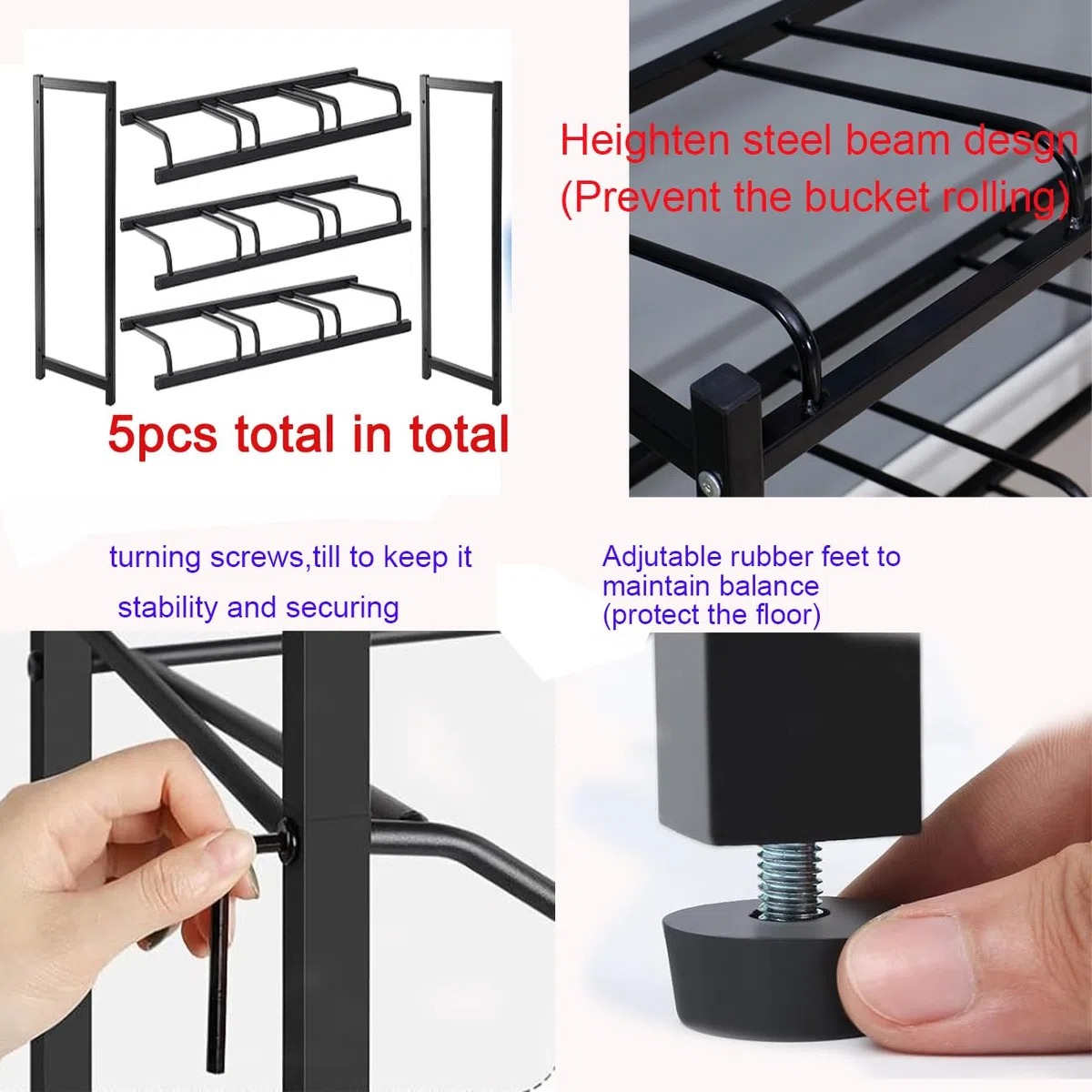 Soporte de almacenamiento resistente de 6 bandejas para botellas enfriadoras de 5 galones, 3 niveles, 2 filas, acero al carbono, para hogar, oficina, cocina, almacén, color negro