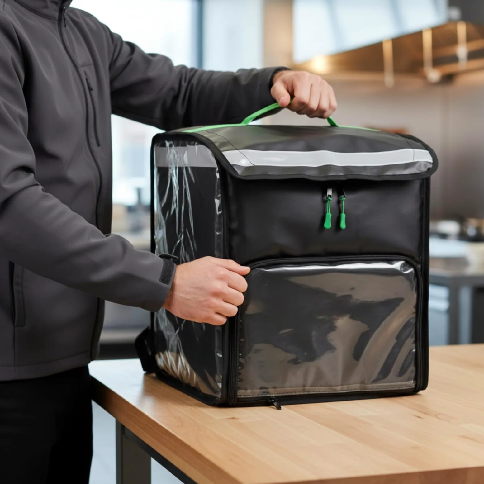 Qianly Mochila de Reparto Térmica Bolsa de Entrega Mochila Isotérmica Bolsa de Comida Impermeable Capacidad 50 Aislamiento de Espuma y Exterior PVC Adecuada para Restaurantes Rutas de Reparto