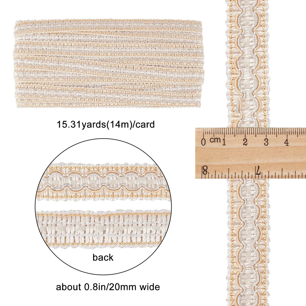 GORGECRAFT Trigo Gimp Trenza Trim 15.3 Yarda Tela de Poliéster Cinta de Costura Tejida Ribete Básico Flecos Tapicería Adornos para Cortina Slipcover DIY Artesanía Fabricación de Joyas Adornos