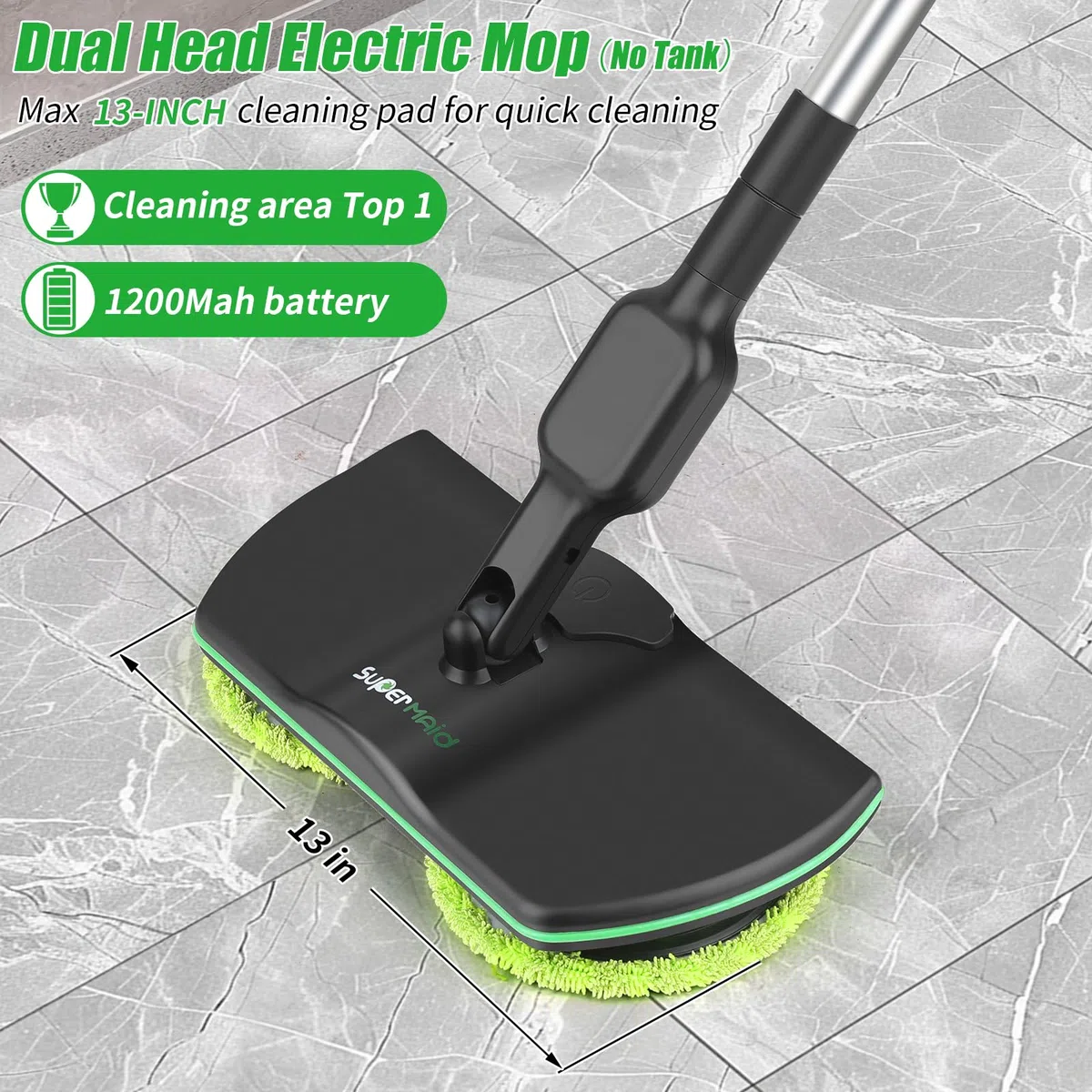 Mopa giratoria eléctrica inalámbrica con batería para limpieza de suelos, almohadilla de limpieza de 13 pulgadas | Diseño ligero para suelos de madera dura, azulejos, vinilo y laminado; sin tanque de agua integrado