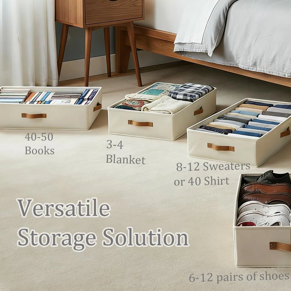 Contenedores de Almacenaje para Debajo de la Cama,Con placas de soporte alrededor y en la parte baja, 2 Piezas Arcones para Guardar Ropa Plegables (Beige, Con placa base)