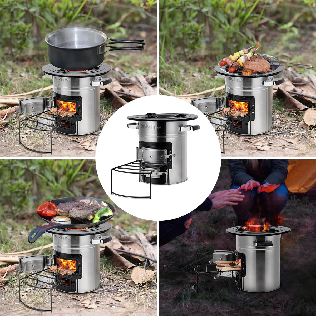 Onlyfire Horno de Cohetes de Acero Inoxidable,Rocket Stove,Estufa de Leña Portátil, Estufa al Aire Libre para Mochilero,Cocina al Aire Libre,Camping,Picnic,Barbacoa,Caza,Pesca