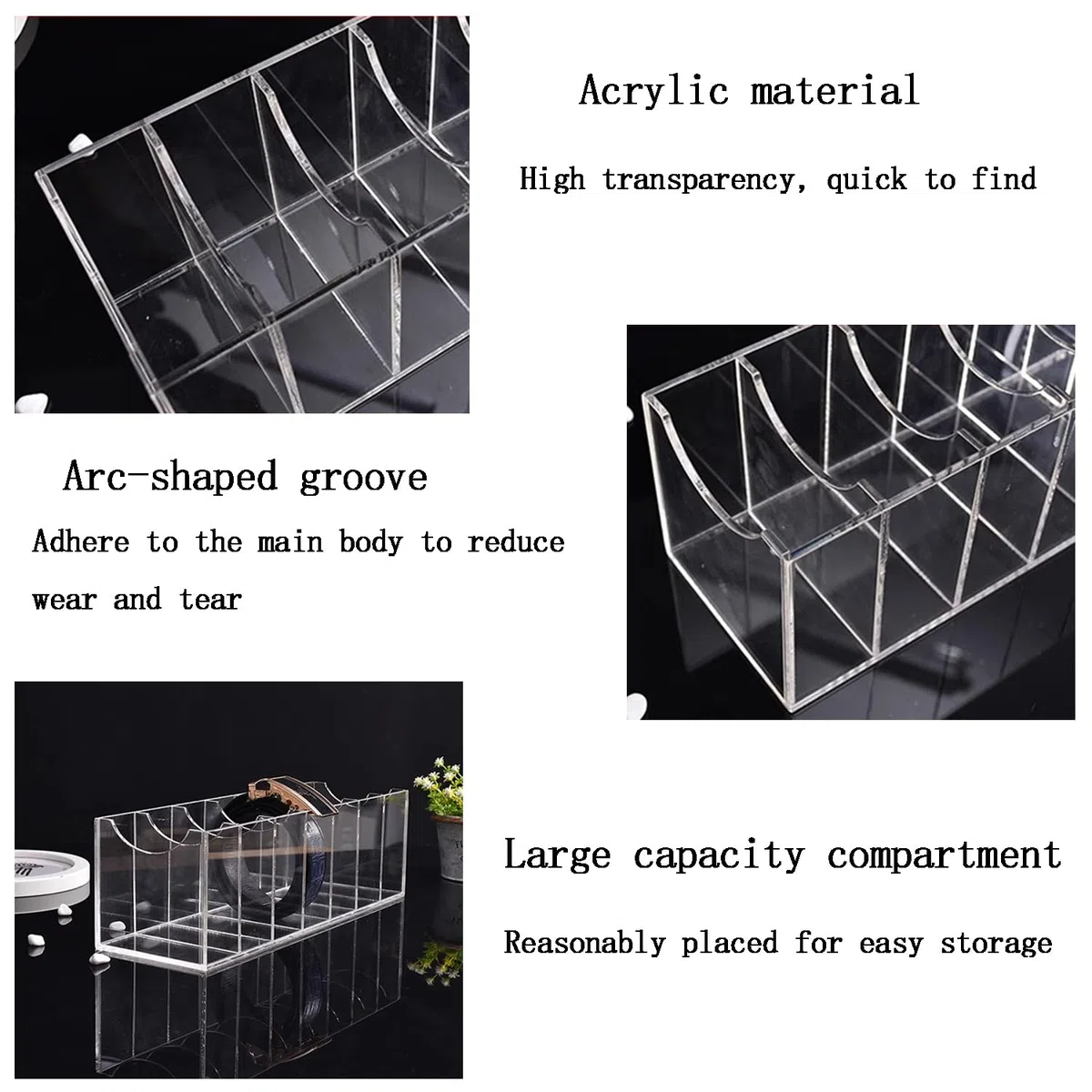 Organizador De Almacenamiento para Cinturón, Caja De Almacenamiento para Cinturón, Caja De Cinturón Transparente, con Compartimento, para Joyas, Relojes, Maquillaje, Cosméticos