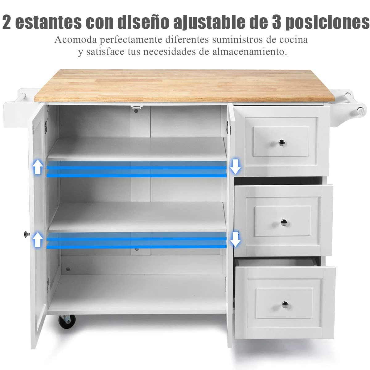 COSTWAY Carro de Cocina con Ruedas Carrito Auxiliar Carro de Servicio Multiuso Aparador Buffet para Comedor Restaurante (Blanco)