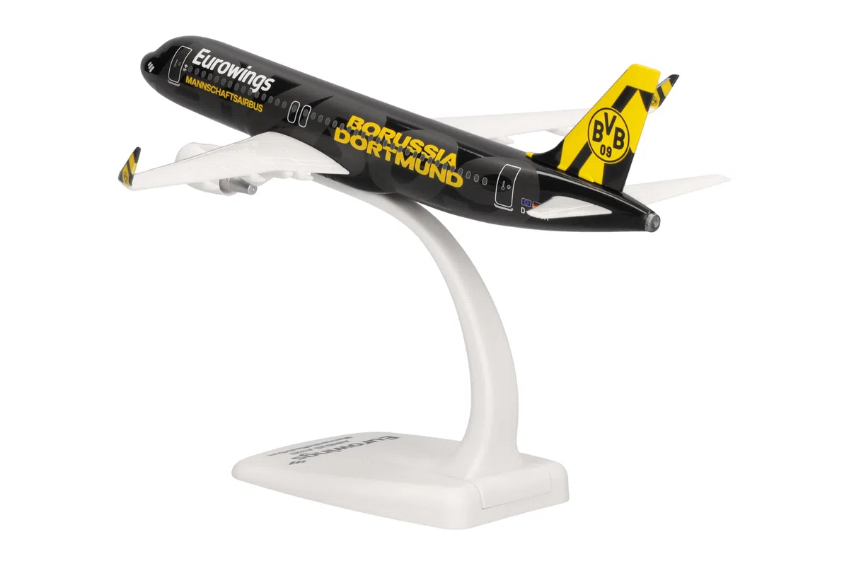 Herpa Miniatura del avión Eurowings Airbus A320 BVB Mannschaftsairbus (2025) - Snap-Fit, Escala 1/200, Modelo prefabricado, maqueta de colección, modelismo, avión con Soporte, Figura plástico