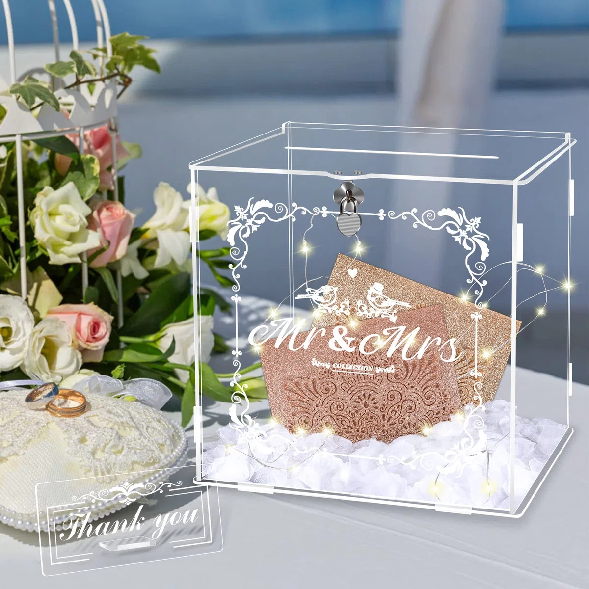 Herenear Caja para Tarjetas de Boda de Acrílico Con Cerradura - para Regalo, Recepción, Cumpleaños, Aniversario y Sobres
