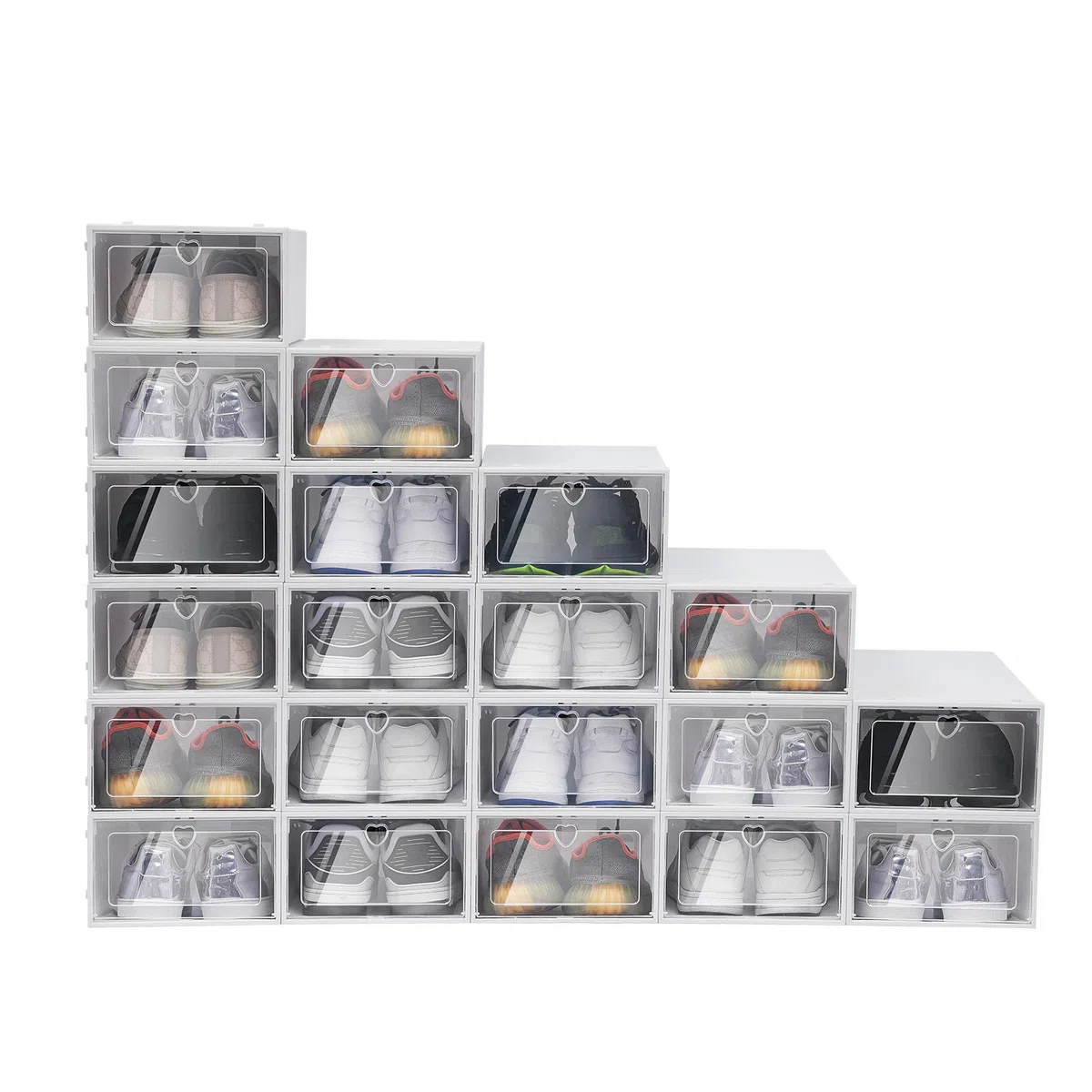 20 cajas para zapatos apilables de plástico transparente con tapa, ahorro de espacio, 33 x 23 x 14 cm
