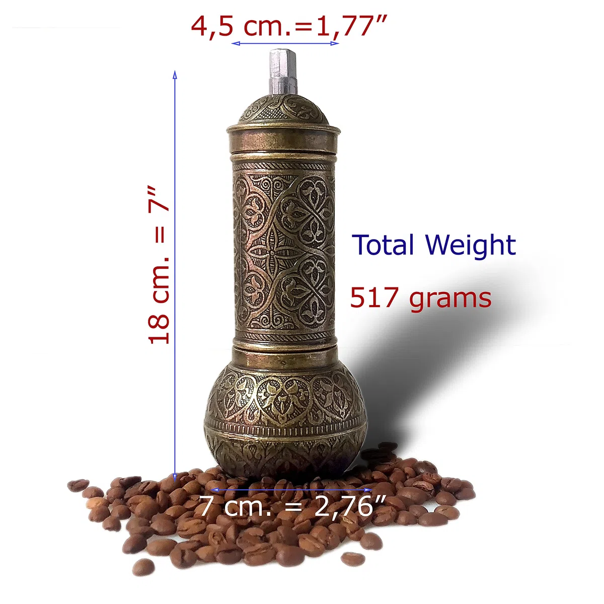 Molinillo de café manual de estilo vintage, recargable, de estilo turco, con ajuste de cualificación, molinillo de café, portátil, manivela de mano