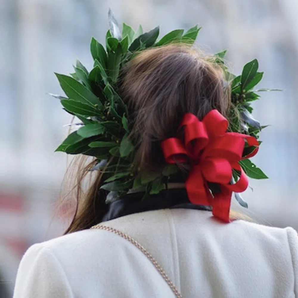 Corona de laurel de graduación de plástico para hombre y mujer con lazo rojo y baya falsa para fiesta accesorios (corona-B)