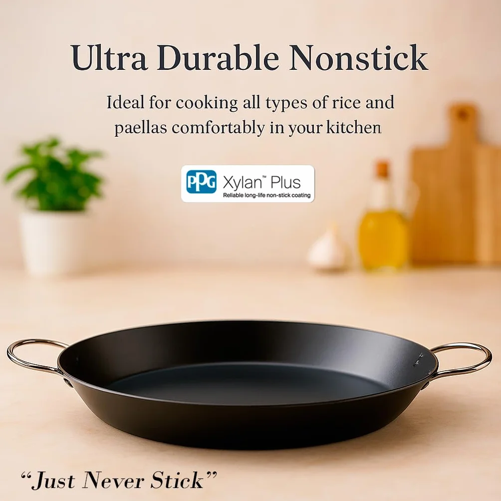 WECOOK! Paellera Kratha de aluminio con antiadherente XYLAN Plus, 42 cm, asas de hierro remachado, apta para inducción y todo tipo de cocinas