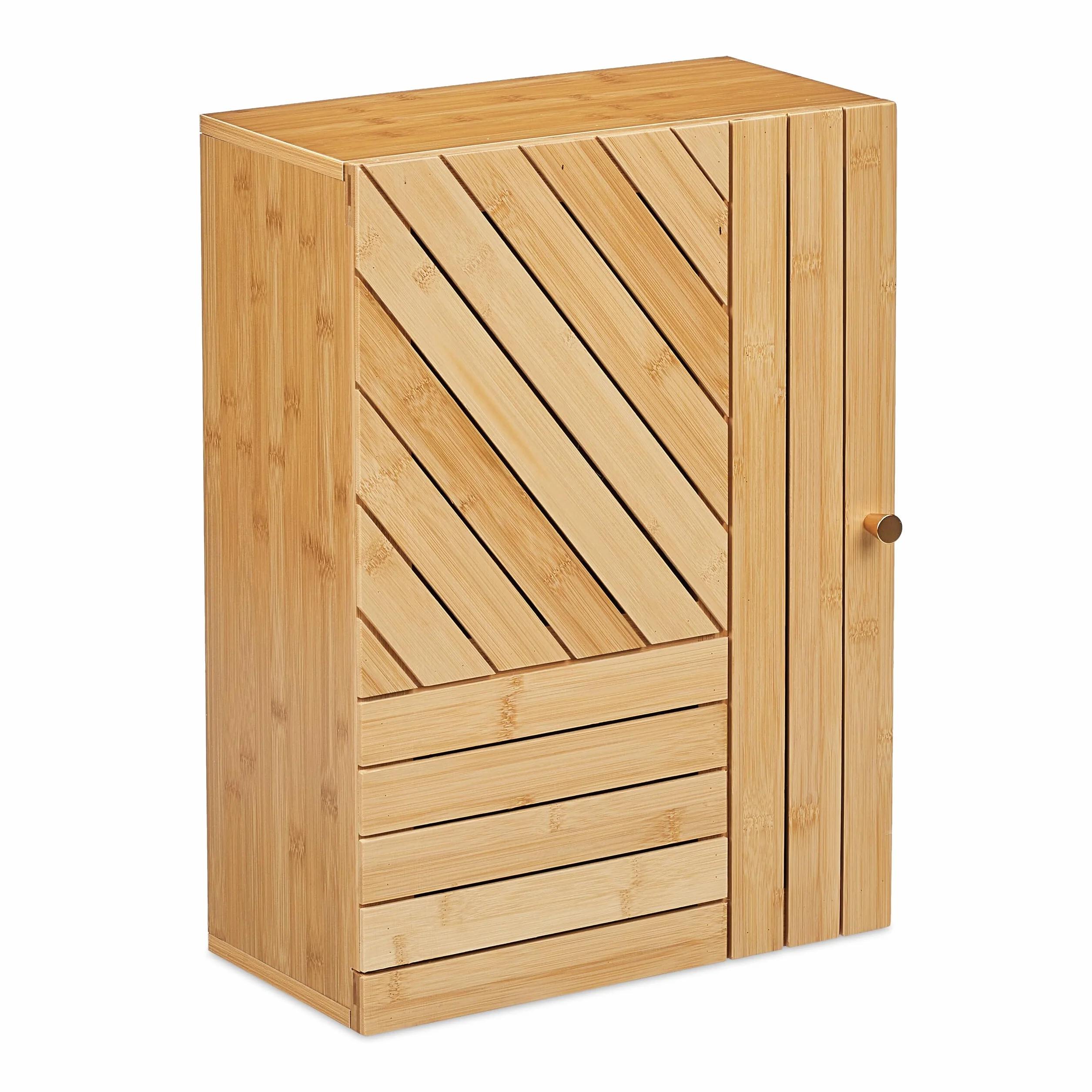Relaxdays Mueble de Baño para Pared con Puerta de Montaje Variable, Bambú, Balda Regulable, 55 x 40 x 20 cm, Natural