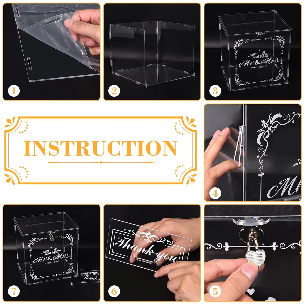 Herenear Caja para Tarjetas de Boda de Acrílico Con Cerradura - para Regalo, Recepción, Cumpleaños, Aniversario y Sobres