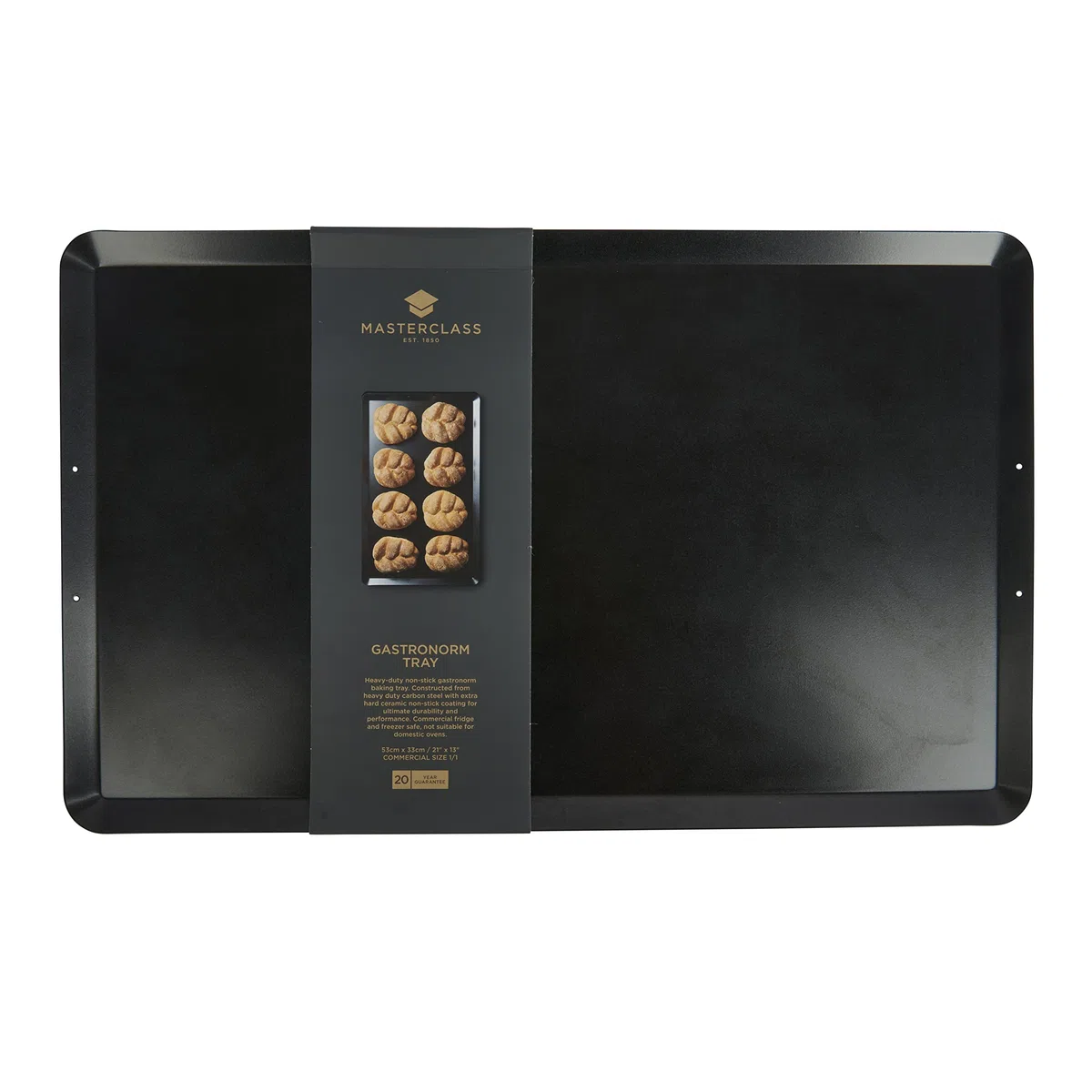 MasterClass Bandeja de horno comercial antiadherente sin PTFE, PFOA ni BPA, acero al carbono de 1,2 mm, tamaño Gastronorm 1/1 (53 x 33 cm), negra