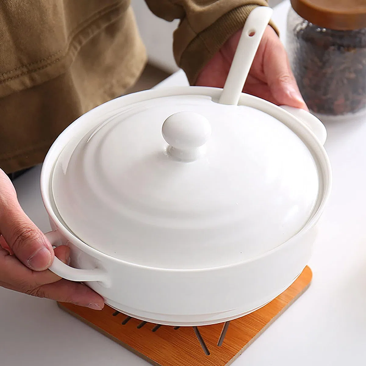 YLME Cazuela con Tapa Ollas De Barro para Cocinar Olla De Barro Apta para Lavavajillas para Arroz Guisado Frijoles Superficie No Porosa No Requiere Remojo,2200ml
