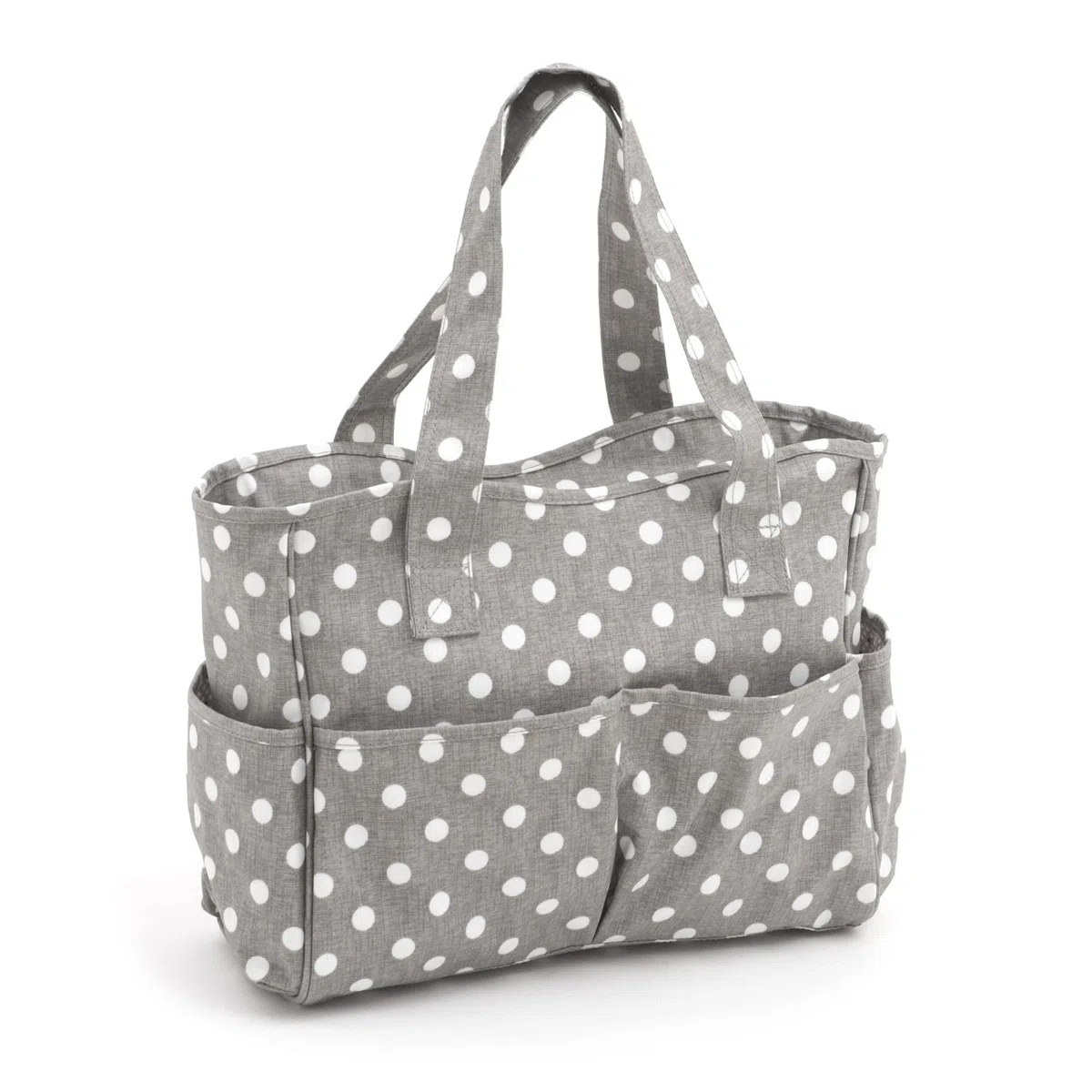 Hobby Gift MRB 8 Artesanal Exclusiva, Bandolera, Bolsa de Tejer, Almacenamiento de Hilo, Mochila Escolar, 13 x 36 x 31cm, Algodón de PVC, Lunares Gris