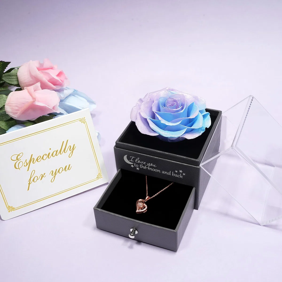 Yamonic Rosa Eterna Regalos Originales para Mujer,Rosa Eterna Natural Preservada con Collar Regalo Mujer,Flore Preservada Regalos Madres Regalo Navidad San Valentin Dia de la Madre Cumpleaños
