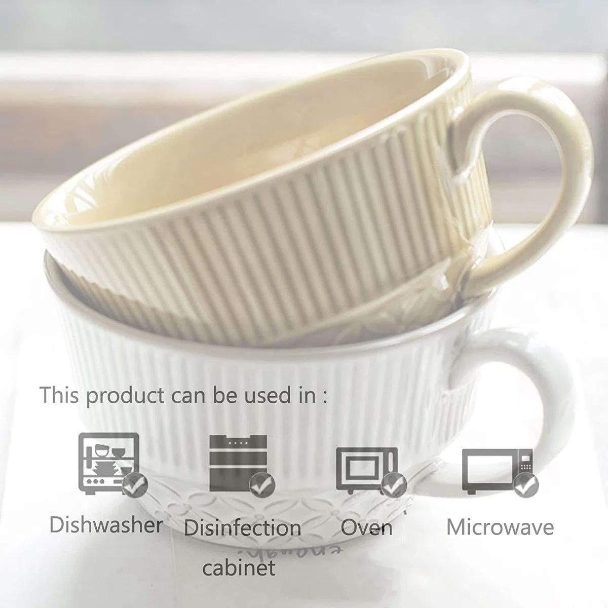 Taza de la sopa de la taza de la sopa de la manija Taza de café de cerámica de 500 ml, tazón de cereales hondo for desayuno, taza de café, azul, 15 x 12,5 x 7 cm, 17 oz(Wit)