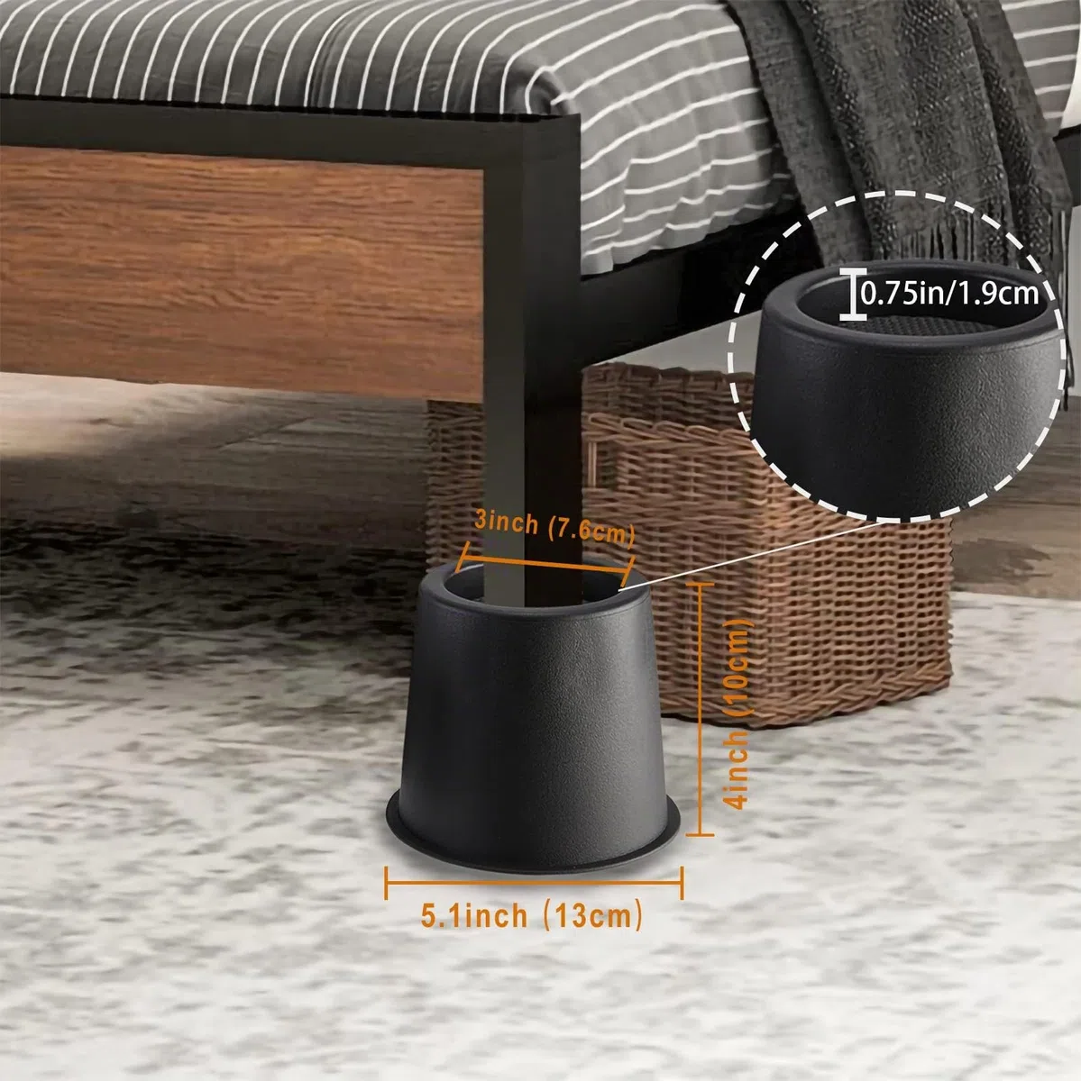 Elevadores de cama Lufia de 10 cm de alta resistencia, elevadores de muebles de cama con almohadilla antideslizante ideal para cama, sofá, mesa, silla o escritorio, juego de 4 (negro)