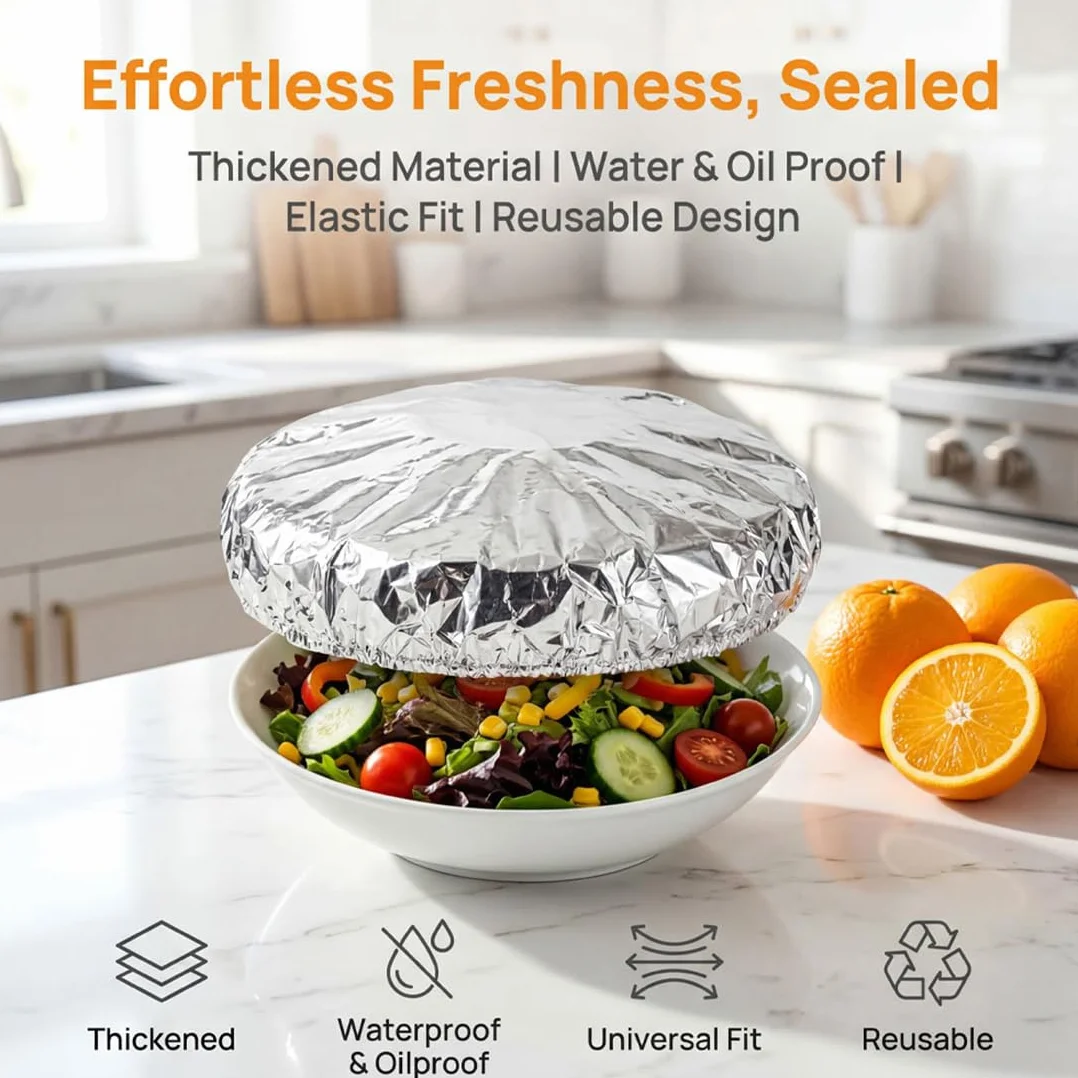 Cubreplatos Reutilizables de Aluminio, Tapas Ecológicas Elásticas e Aislantes para Boles y Platos, Fundas Flexibles para Conservación de Alimentos, Sobras, Picnic y Barbacoa (30 PCS)