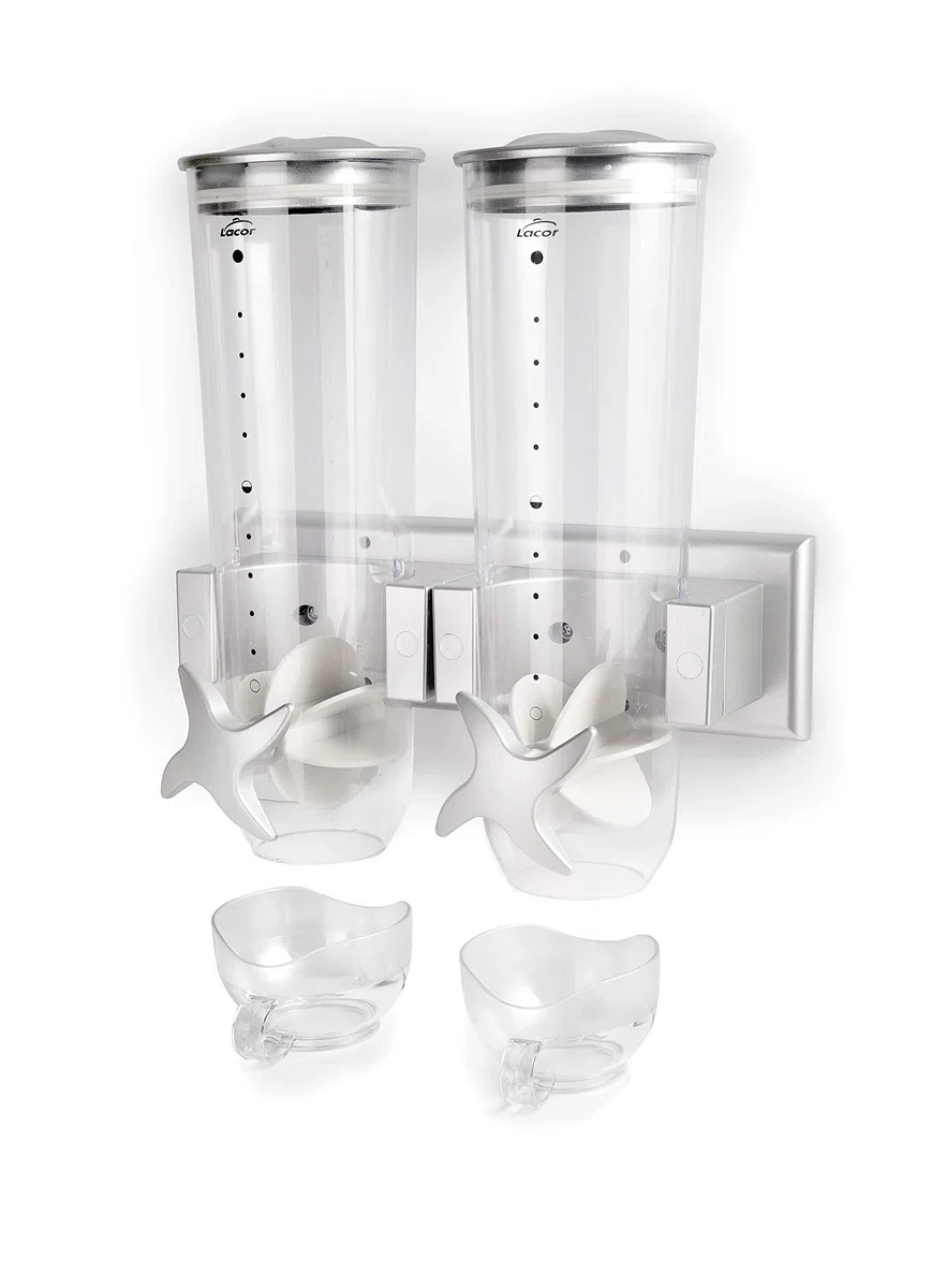 LACOR 62542 Dispensador de Cereales Giratorio de Pared Doble, 2x1'50 litros, Plástico