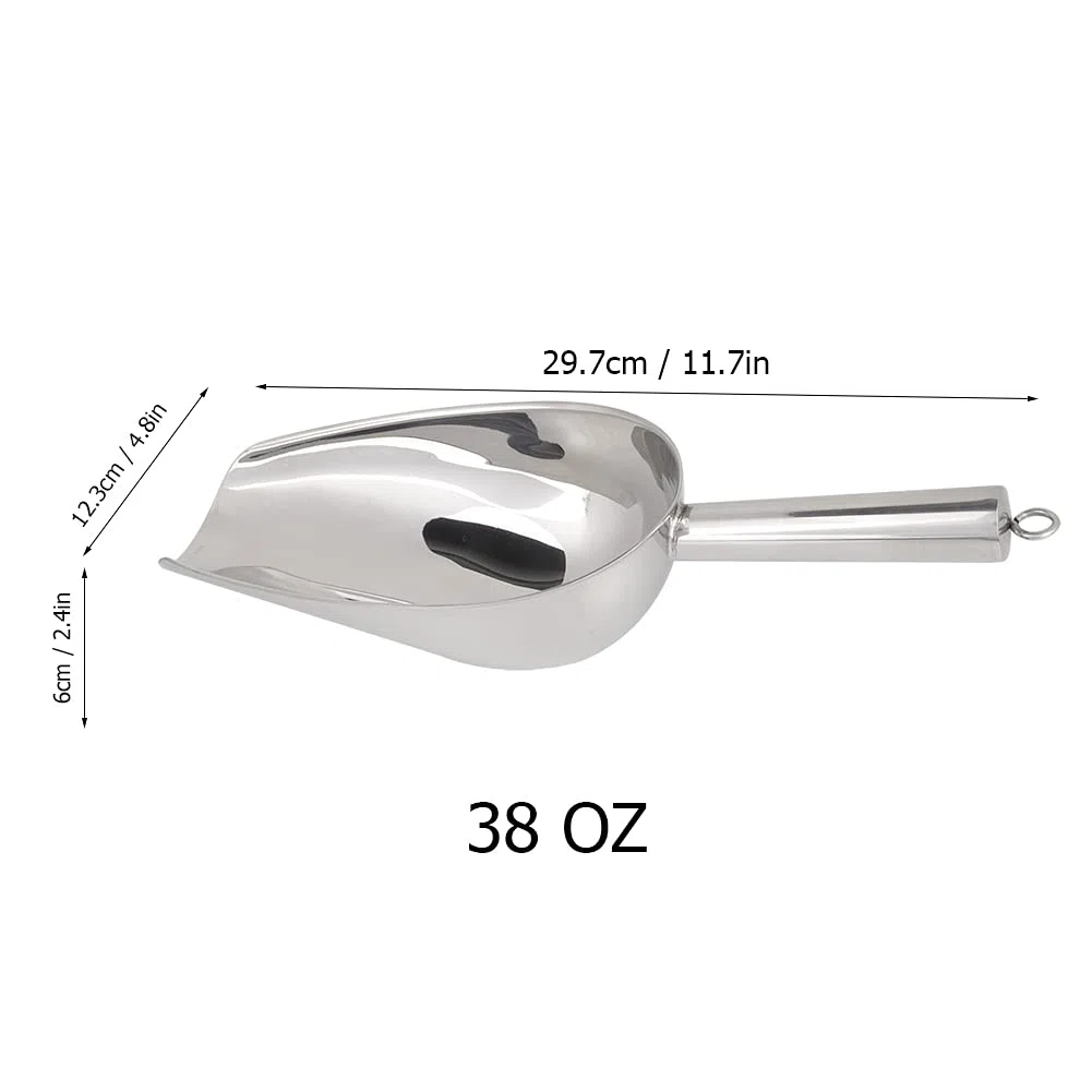 Yctze Pala de Acero Inoxidable Resistente de 38 Oz, Pala de Metal Multifuncional para Hielo, Granos de café, Frutas Secas y Comida para Perros, Gran Capacidad de 8 Onzas (38 onzas)