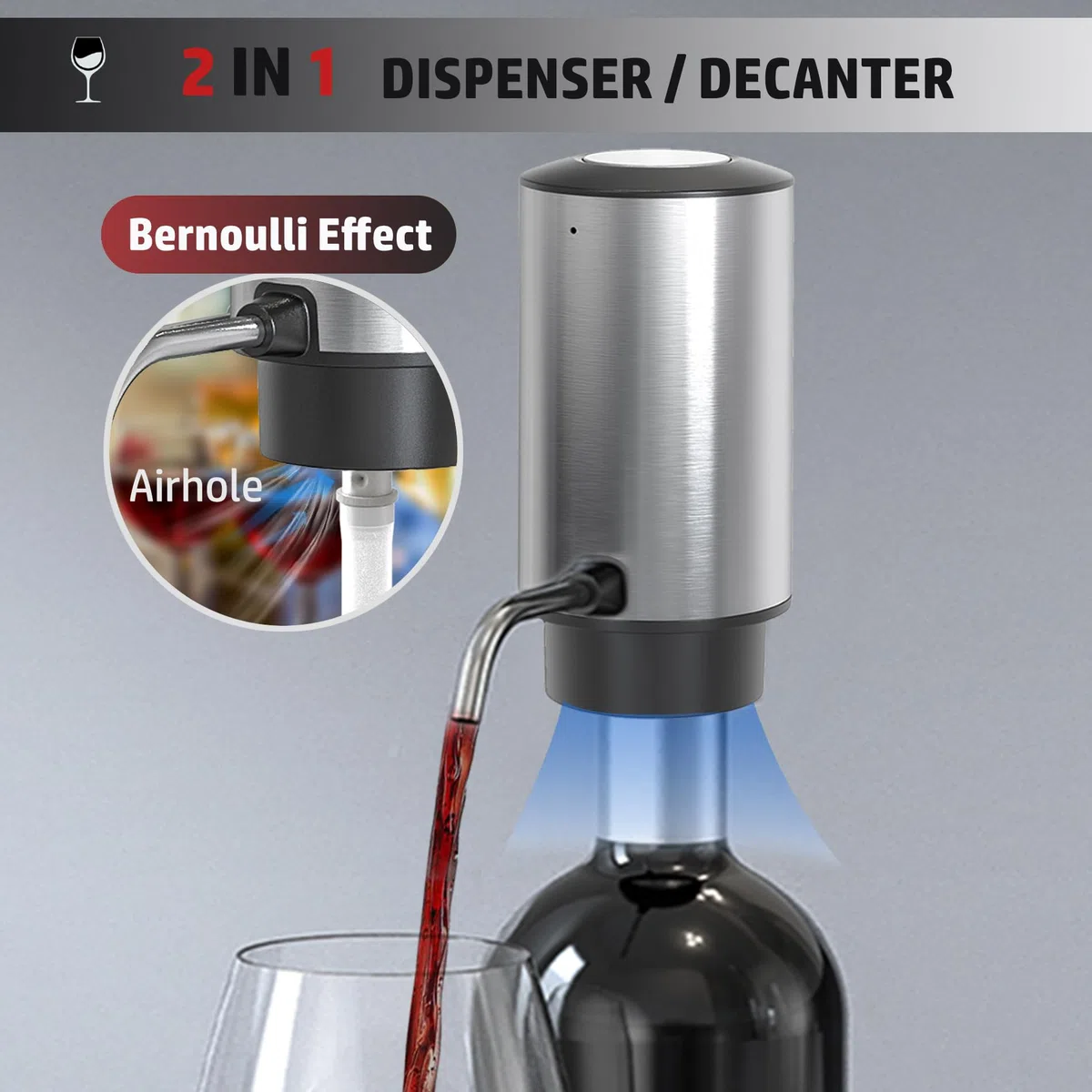 Aireador y vertedor de vino eléctrico, decantadores de vino automáticos inteligentes, dispensador de vino recargable con cable USB, los mejores regalos de vino
