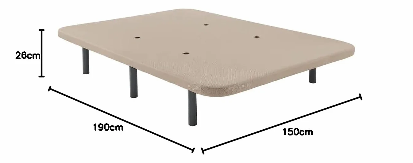 Shiito | Base Tapizada Nielson 105x190 cm | Tejido 3D en Tela de Color Beige | Incluye Válvulas de Transpiración | Juego de 6 Patas
