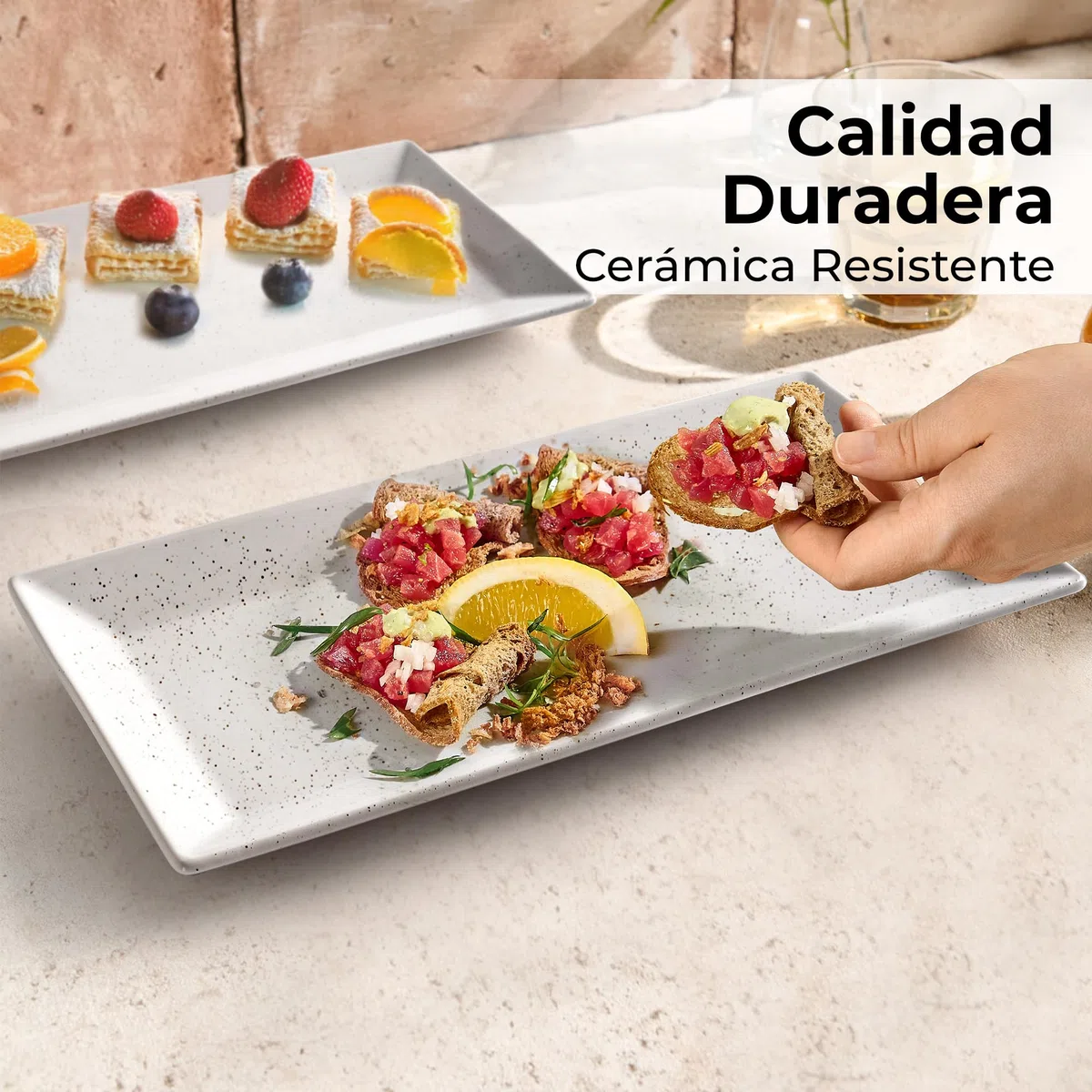 MIAMIO - Juego de 3 Fuentes de Cerámica/Platos Rectangulares para Servir con el Pavo de Acción de Gracias y Navidad - Apto para Microondas, Lavavajillas y Horno - Colección Aura (30 x 15 cm)