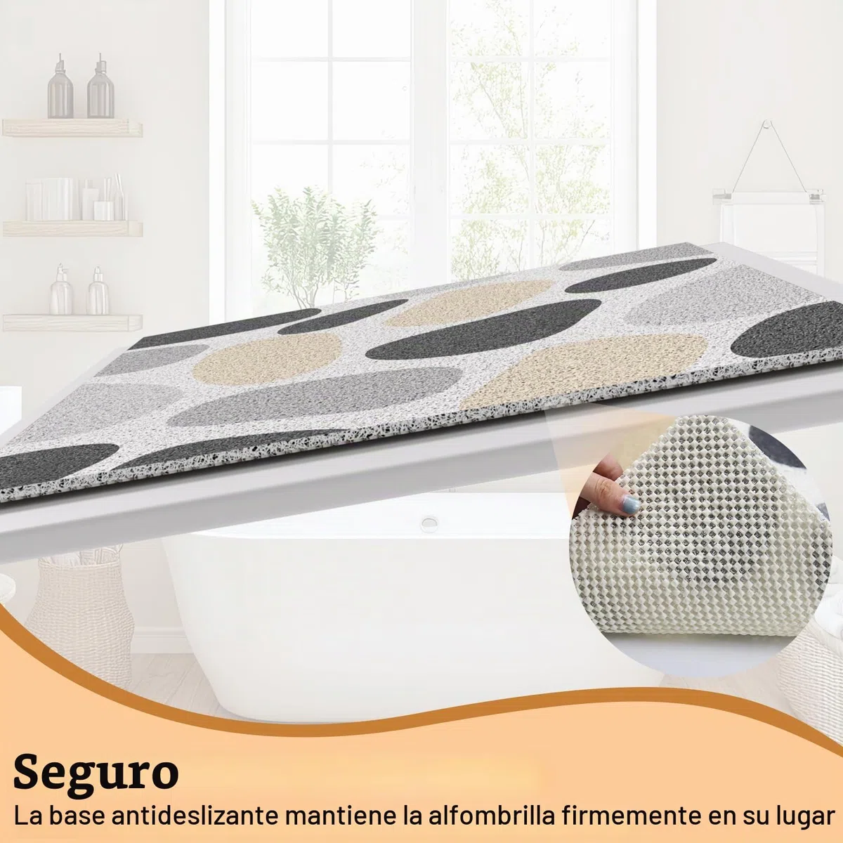 Alfombrilla Ducha Antideslizante Cuadrada 60x60 cm PVC Luffa, Alfombra Bañera Suave Secado Rápido Drenaje, Alfombra Baño Antideslizante para Mayores y Familia, Piedra Gris