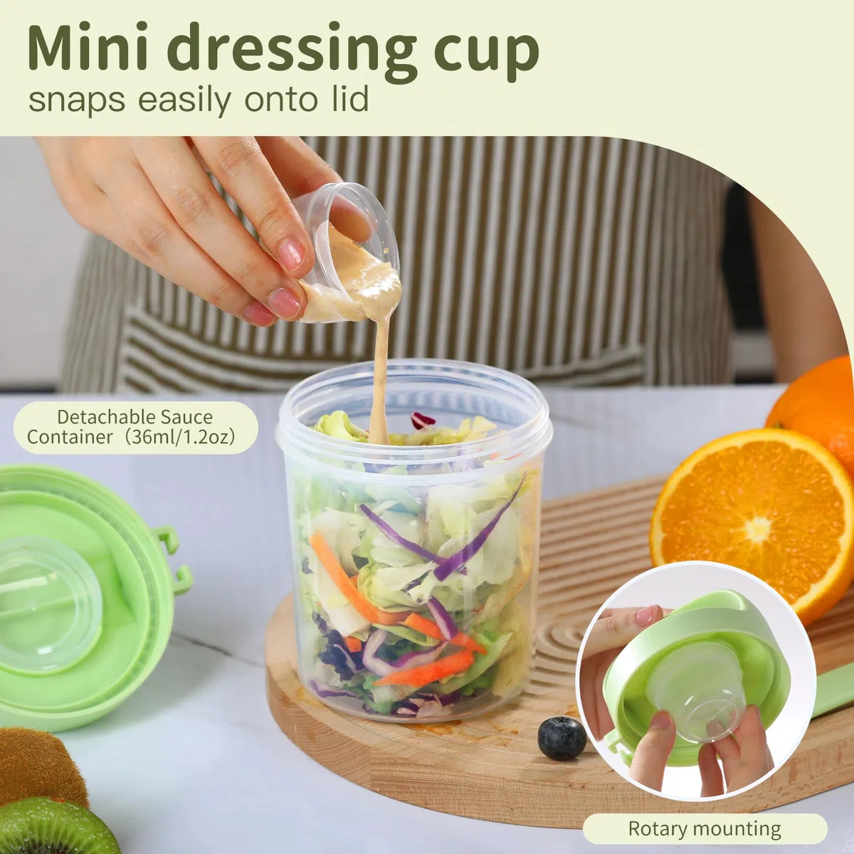 Luxear Juego de 2 Portátil Taza de Cereales y Yogur 560ml+360ml, Reutilizable Taza para Cereales para Llevar con Tapa y Cuchara, Libre de BPA, Ideal para Yogur, Frutos Secos y Avena, Blanco y Verde