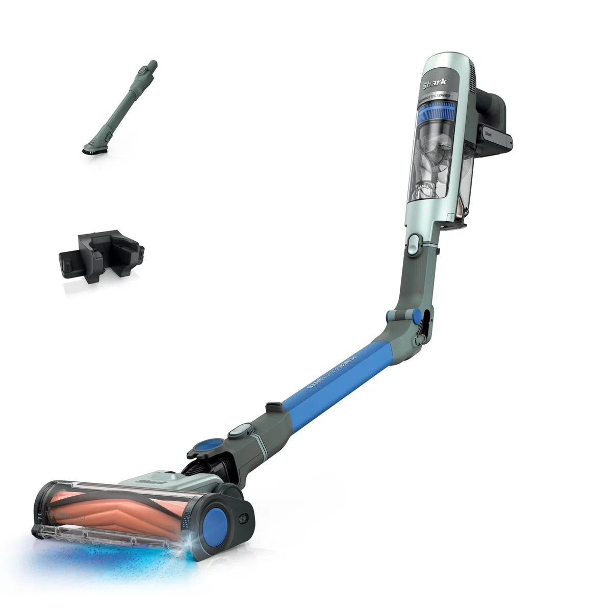 Shark PowerDetect Speed, Aspiradora sin Cable, Salvia Escarchada, IA1243EU | Reverse Clean, Filtro HEPA Antialérgeno, 60 Minutos de Autonomía, Accesorio de Montaje en Pared y Boquilla Estrecha