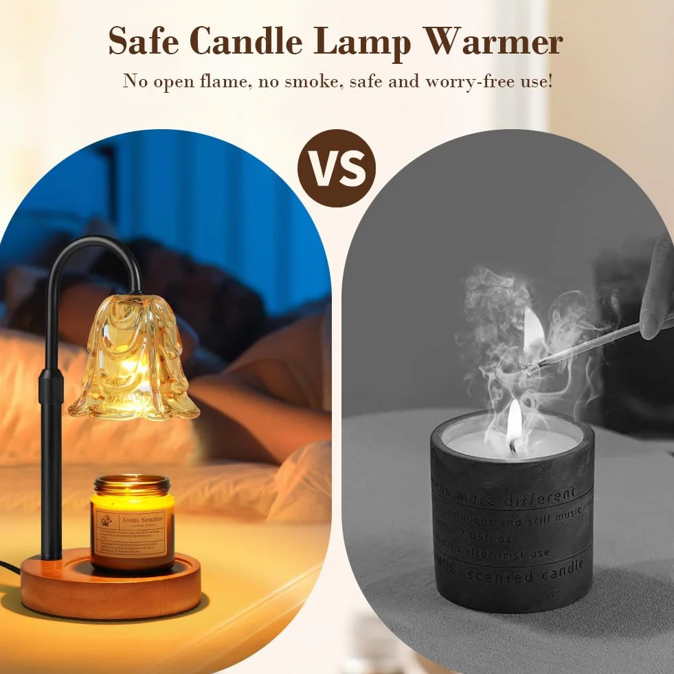 Vicloon Lámpara Calentador de Velas, Lampara Vela con Temporizador y atenuador, Lámpara Perfumada con 2 Bombillas, Altura Ajustable, Lámpara Fusión Cera Eléctrica para Hogar Decoración