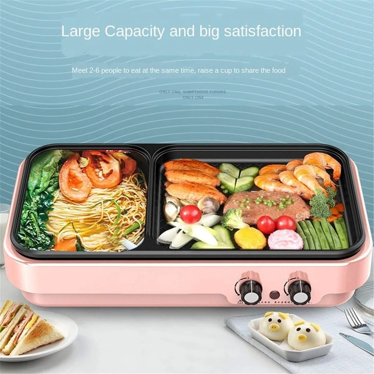 Parrilla Eléctrica Plancha de Asar Sartén eléctrica para Hornear Barbacoa Interior Parrilla eléctrica para ollas Calientes Adecuado para reuniones Familiares 1016(Color:B)