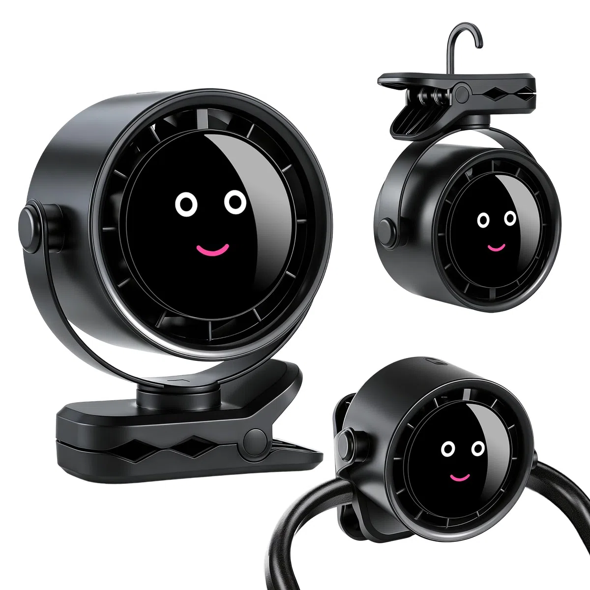 Ventilador con Pinza, Ventilador Portátil Recargable Sin Aspas con Rotación, 5 Velocidades de Flujo de Aire Fuerte,Pinza Resistente para Cama,Carpa,Escritorio,Silla de Coche (Negro)