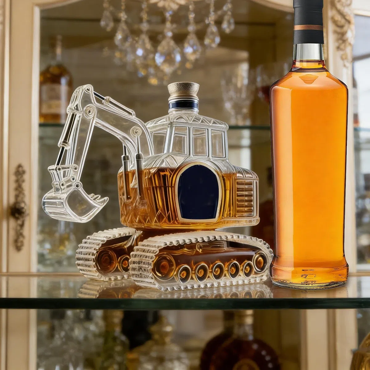 Decantador de whisky en forma de excavadora con vertedor | Decantador de escultura para licores - para Home Bar, regalo para hombre, papá, cumpleaños, boda, inauguración de casa