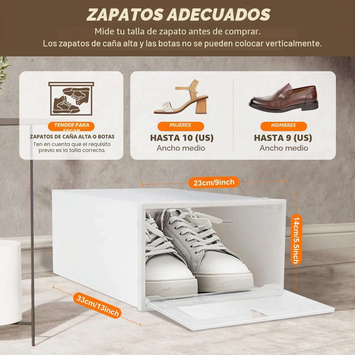20 cajas para zapatos apilables de plástico transparente con tapa, ahorro de espacio, 33 x 23 x 14 cm