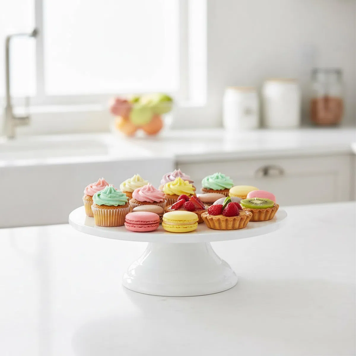 fanquare Bandejas de Tartas de Porcelana, Plato Redondo Blanco para Tarta, Soporte de Pasteles Vintage(26 cm)