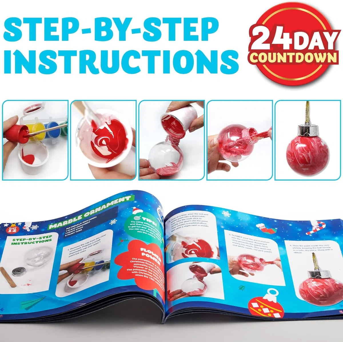 JOYIN Calendario de Adviento de Navidad 2025, calendario de Adviento de 24 días con arte y manualidades navideñas, tijeras, pegamento, cordones, pinturas, acuarelas, regalos para fiestas navideñas
