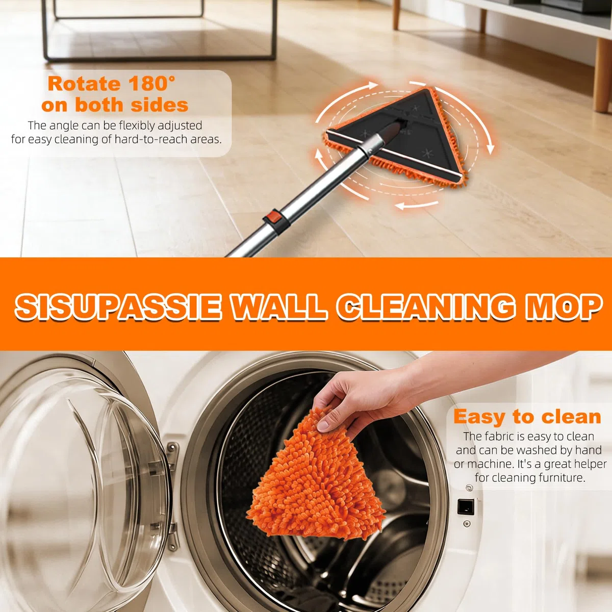 SISUPASSIE Kit de plumero extensible de 7,2 m, kit de limpiador de paredes y ventanas de mango largo con poste extensible profesional, plumero lavable de largo alcance para limpiar ventanas, telarañas