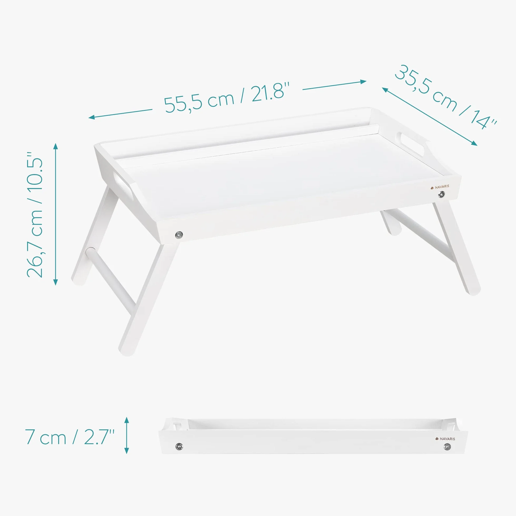 Navaris Bandeja Plegable para Cama - Mesa de bambú con Patas para sofá - Bandeja para Transportar Desayuno Comida Cena - Mesita Auxiliar en Blanco