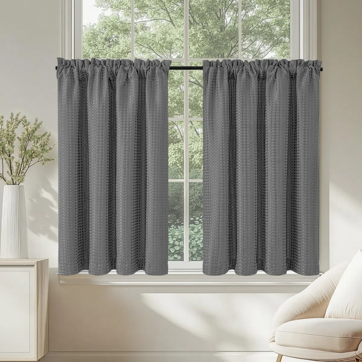 TOPICK Cortinas opacas para cocina, con cordón, cortas, con diseño de panal, semitransparentes, para ventanas pequeñas, autocaravanas, casa de campo, juego de 2 unidades, 90 x 45 cm
