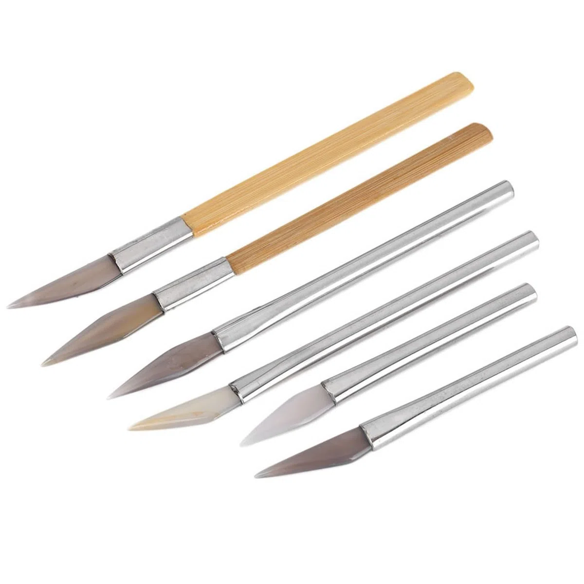 Juego de bruñidor de ágata con bordes de cuchillo, herramientas de pulido artesanal para tallar metales preciosos con mango de hierro de bambú, bruñidores de ágata para pulido de superficies