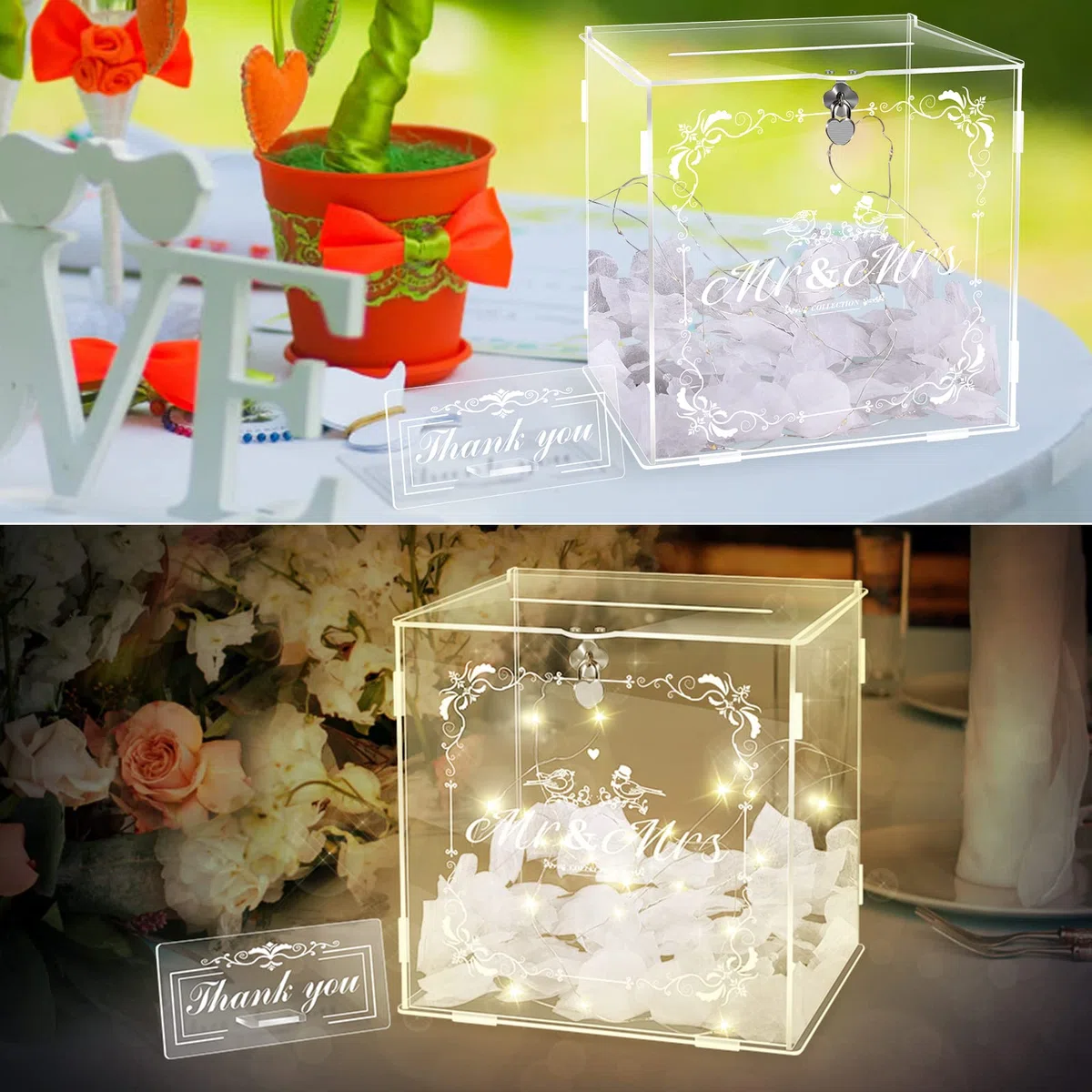 Herenear Caja para Tarjetas de Boda de Acrílico Con Cerradura - para Regalo, Recepción, Cumpleaños, Aniversario y Sobres